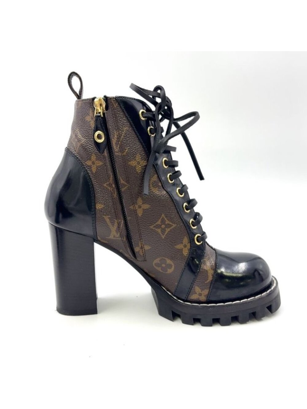 Louis Vuitton Star Trail Line Ankle Boots Monogram Enamel Leather Brown Black - Picture 7 of 15